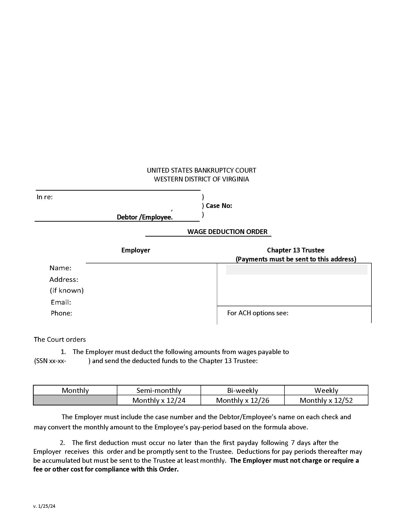 Wage Deduction Order | Pdf Fpdf Docx | Virginia