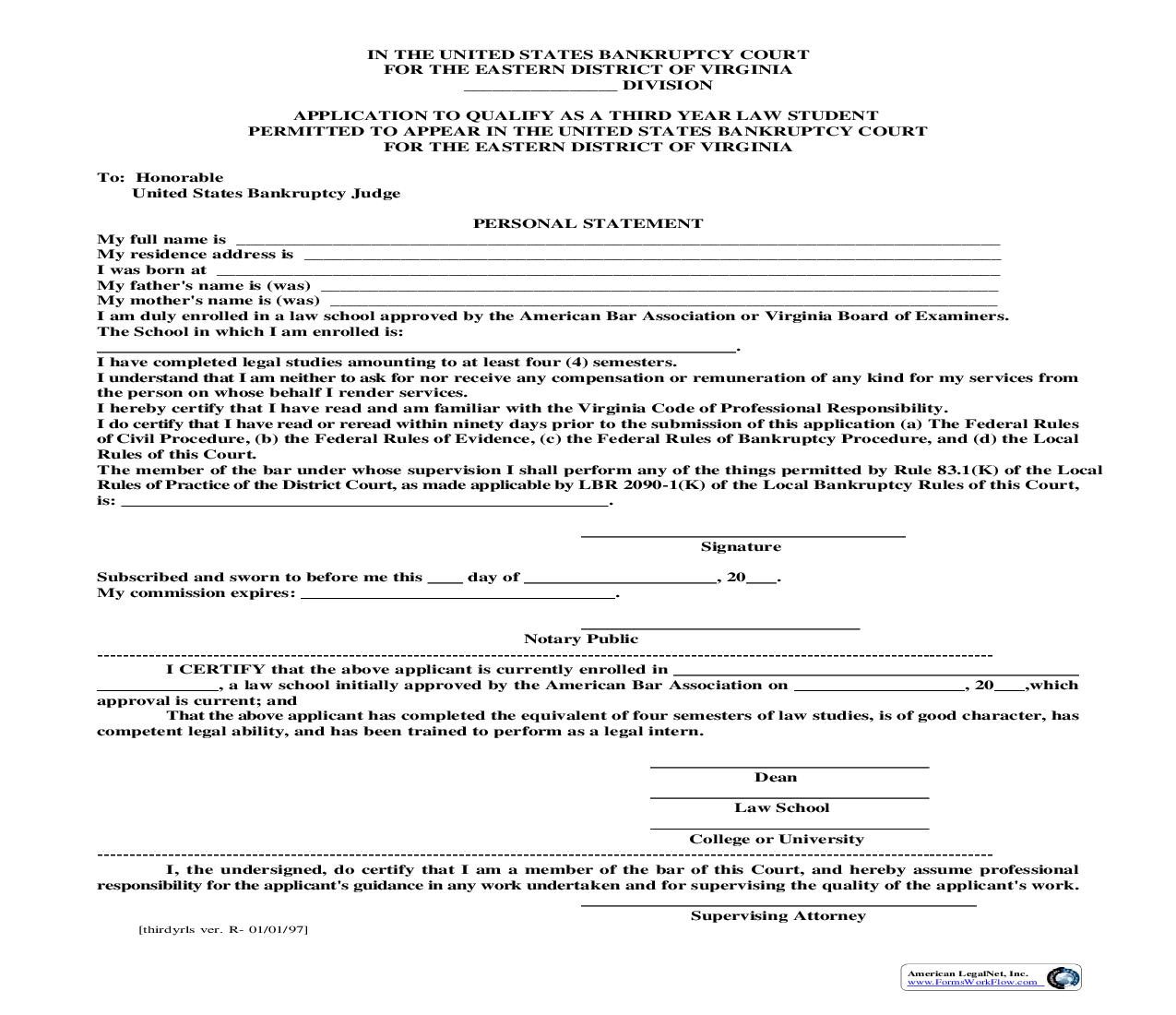 Application To Qualify As A Third Year Law Student Permitted To Appear | Pdf Fpdf Doc Docx | Virginia