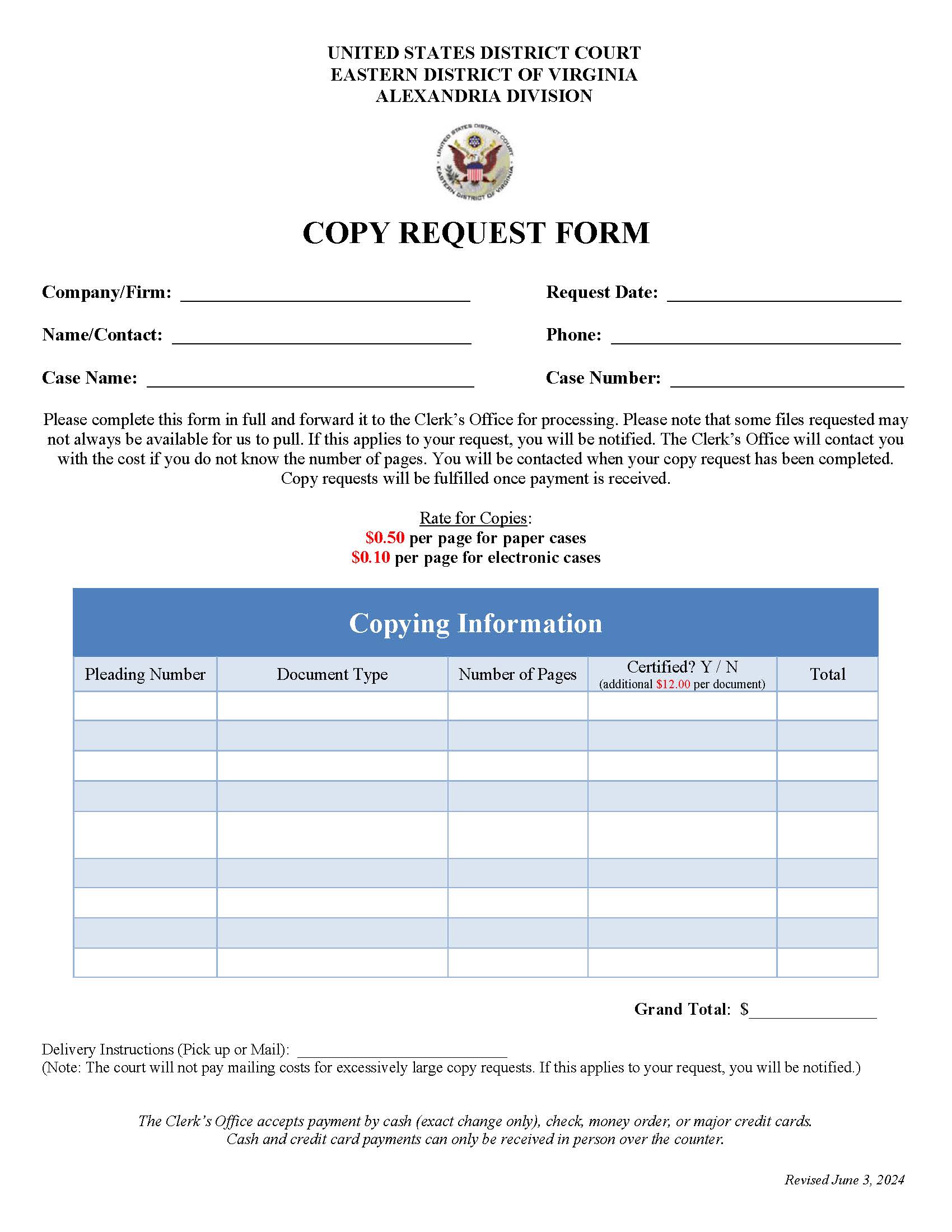 Copy Request Form (Alexandria) | Pdf Fpdf Doc Docx | Virginia