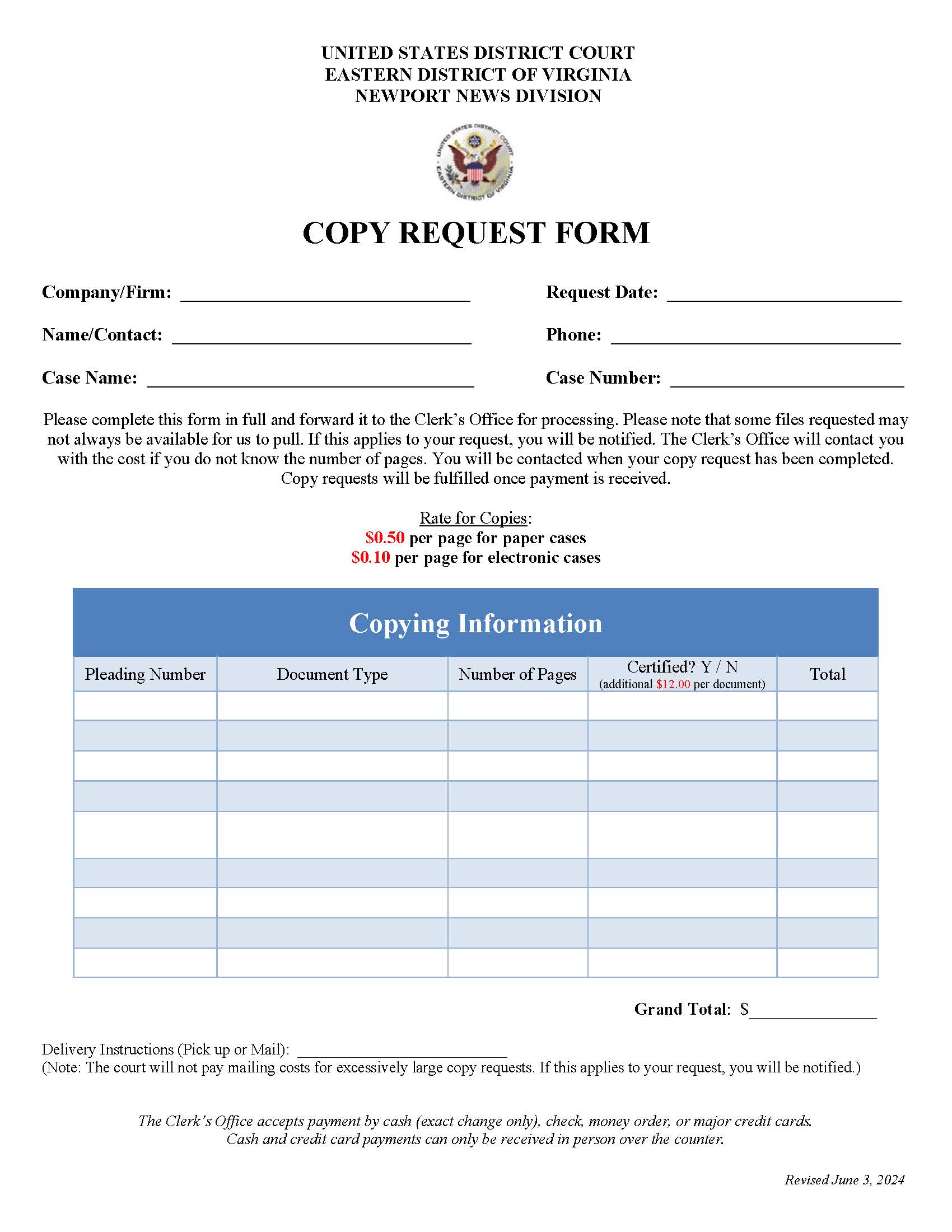 Copy Request Form (Newport News) | Pdf Fpdf Doc Docx | Virginia