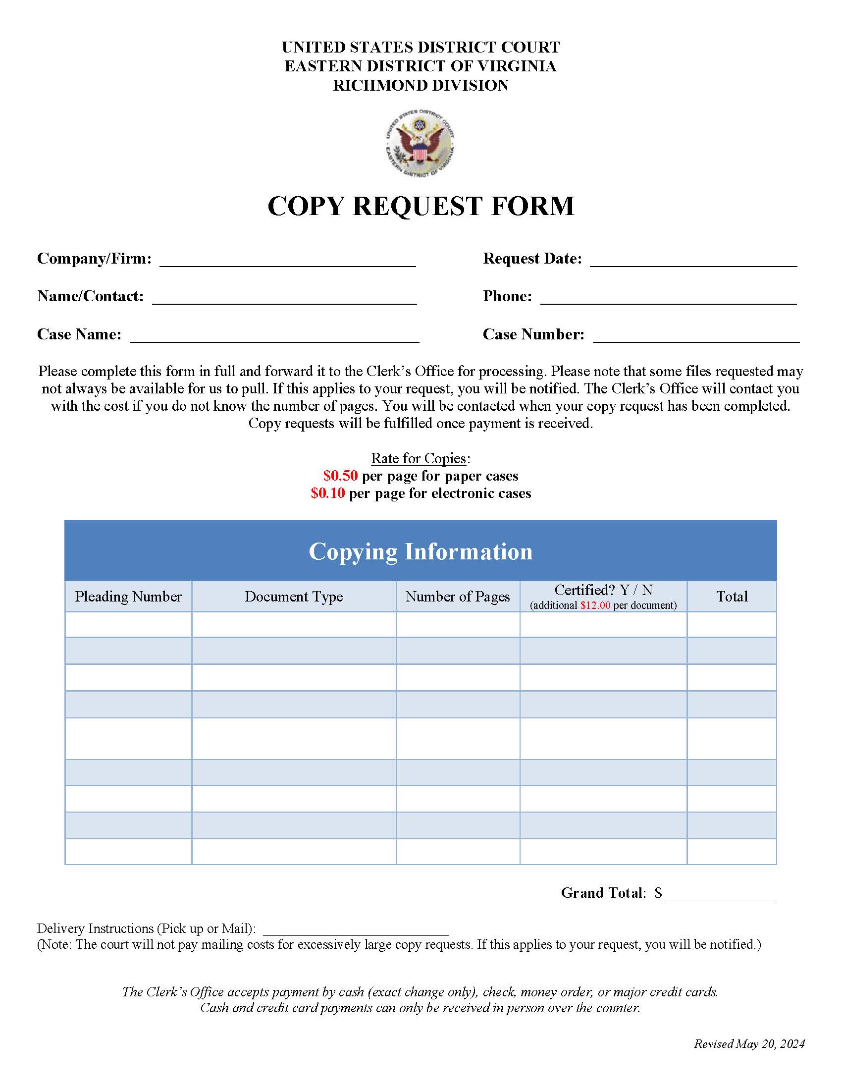 Copy Request Form (Richmond) | Pdf Fpdf Doc Docx | Virginia