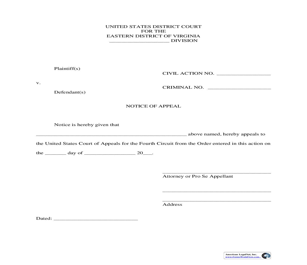 Notice Of Appeal | Pdf Fpdf Doc Docx | Virginia