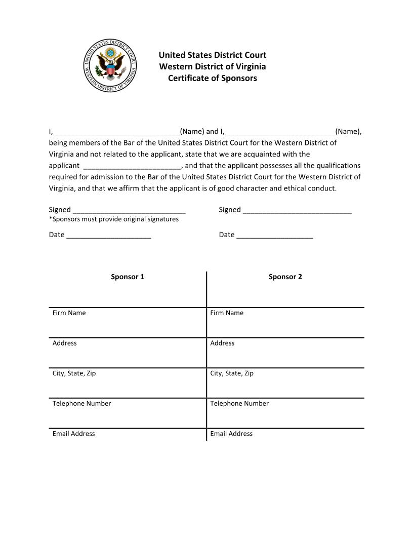Certificate Of Sponsors | Pdf Fpdf Docx | Virginia