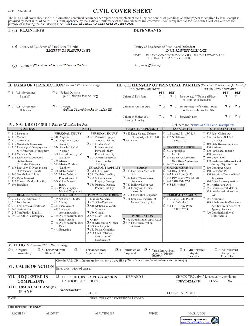 Civil Cover Sheet {JS 44} |  | Virginia