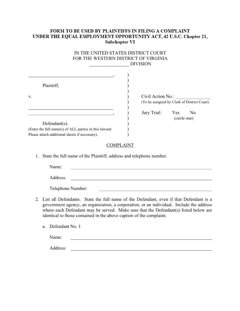 Complaint (EEOC) | Pdf Fpdf Docx | Virginia
