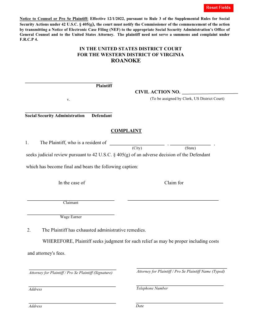 Complaint (Social Security) | Pdf Fpdf Docx | Virginia