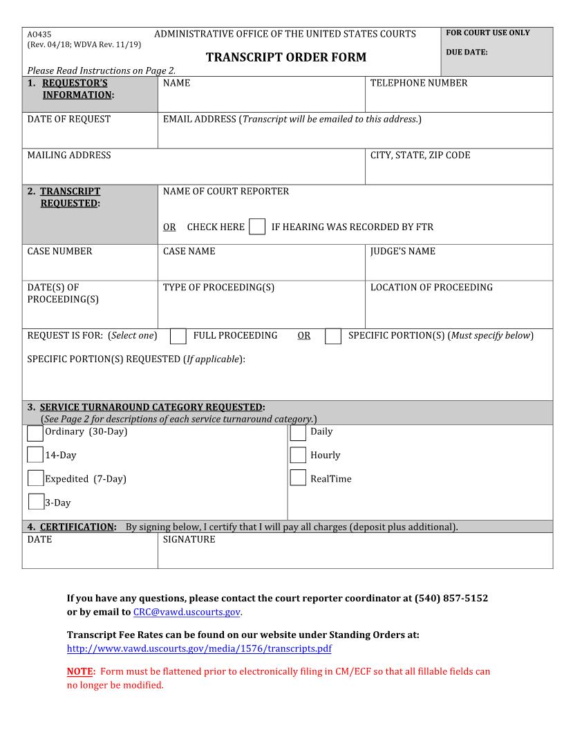 Transcript Order Form {AO435} | Pdf Fpdf Docx | Virginia