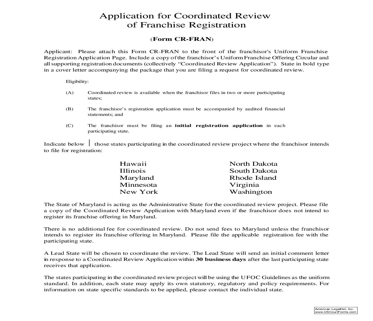 Application For Coordinated Review Of Franchise Registration {CR-FRAN} | Pdf Fpdf Doc Docx | Virginia