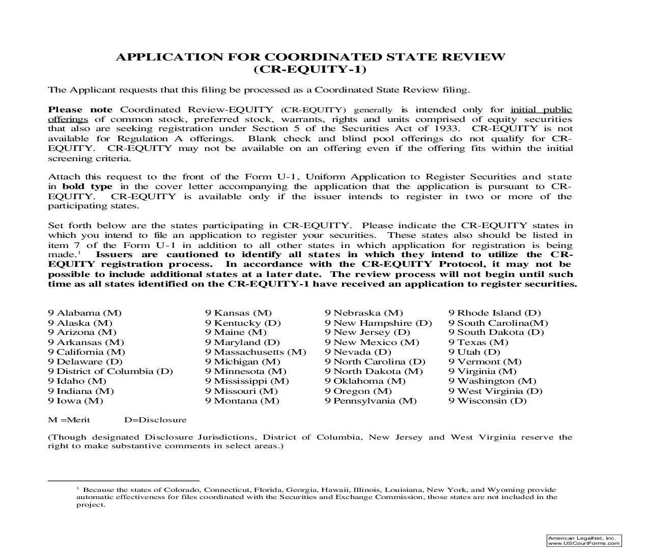 Application For Coordinated State Review (CR-EQUITY-1) {CR-EQUITY-1} | Pdf Fpdf Doc Docx | Virginia