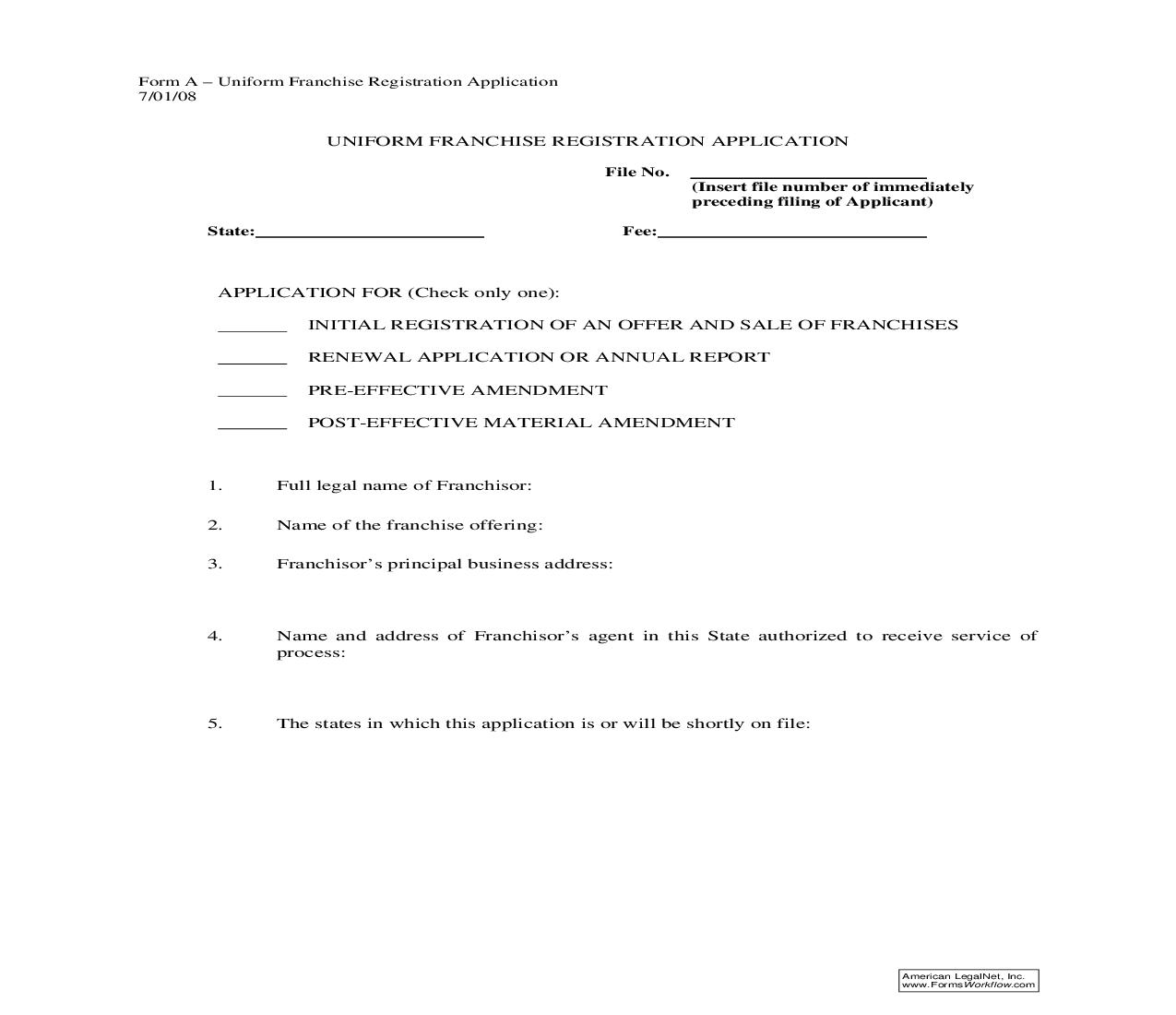 Facing Page-Uniform Franchise Registration Application {A} | Pdf Fpdf Doc Docx | Virginia