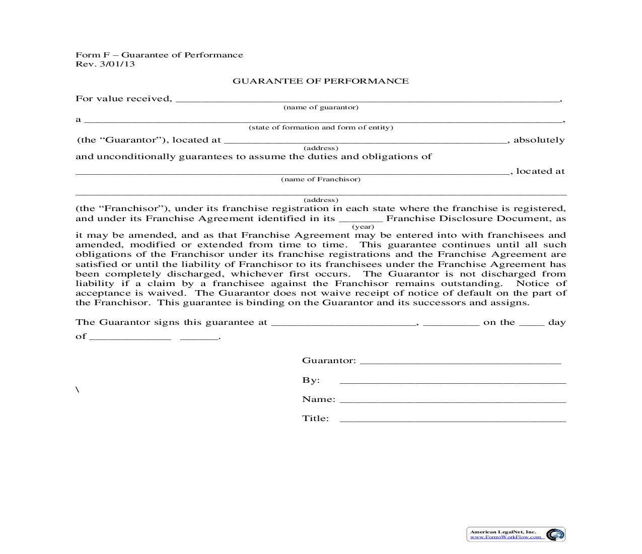 Guarantee Of Performance-Franchise {F} | Pdf Fpdf Doc Docx | Virginia