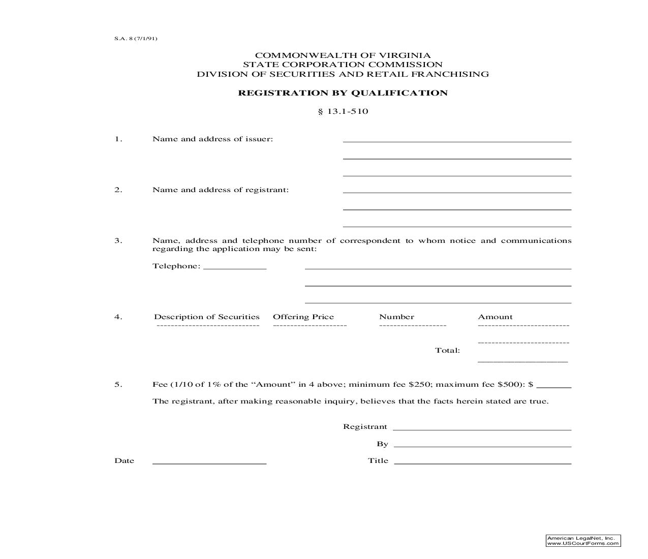 Registration By Qualification {S.A. 8} | Pdf Fpdf Doc Docx | Virginia