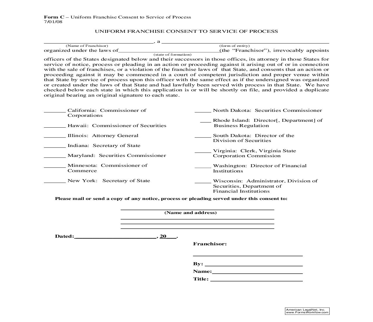 Uniform Franchise Consent To Service Of Process {C} | Pdf Fpdf Doc Docx | Virginia