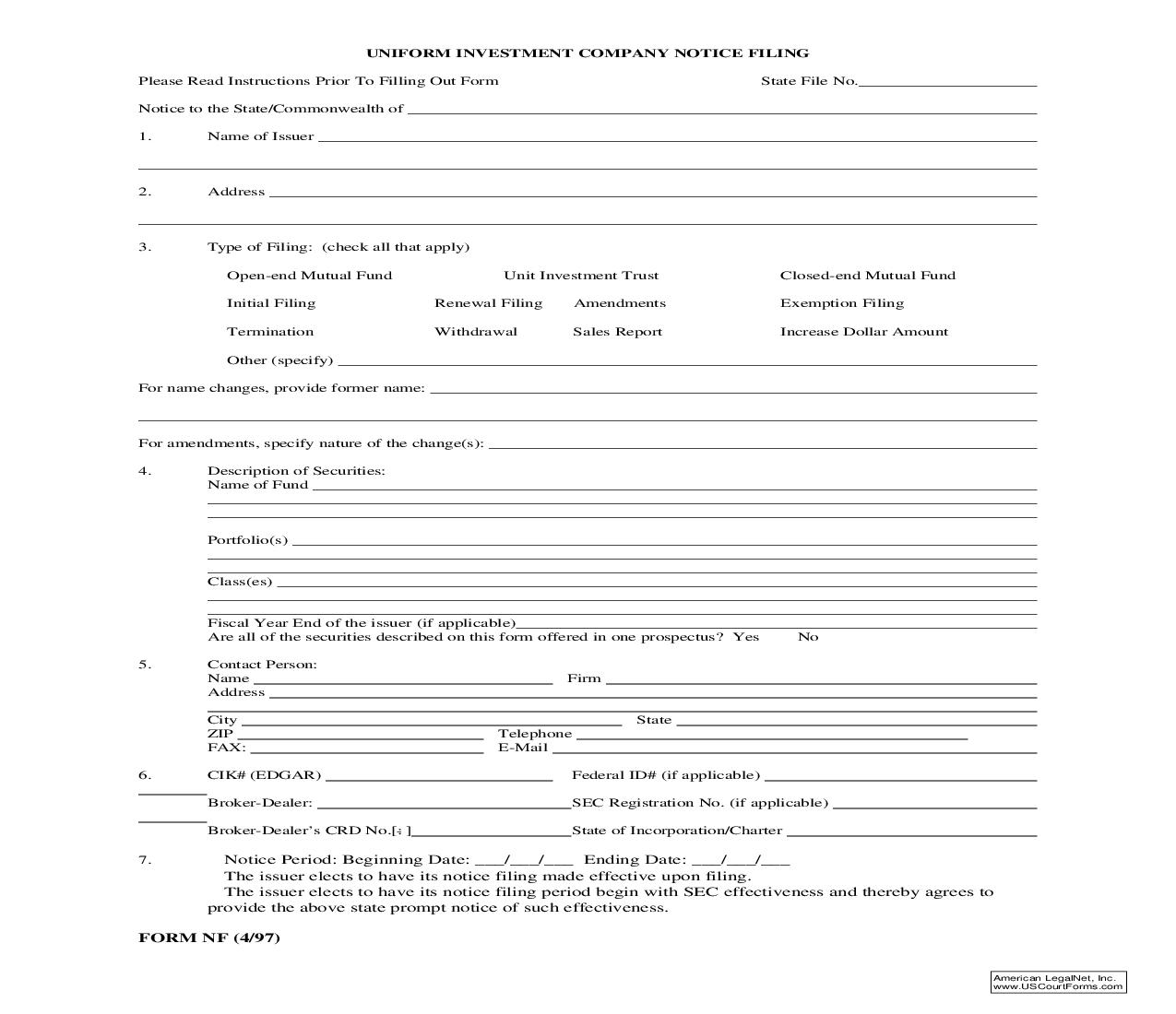 Uniform Investment Company Notice Filing {NF} | Pdf Fpdf Doc Docx | Virginia