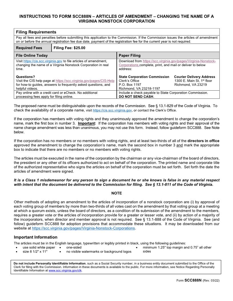 Articles Of Amendment {SCC888N} | Pdf Fpdf Doc Docx | Virginia