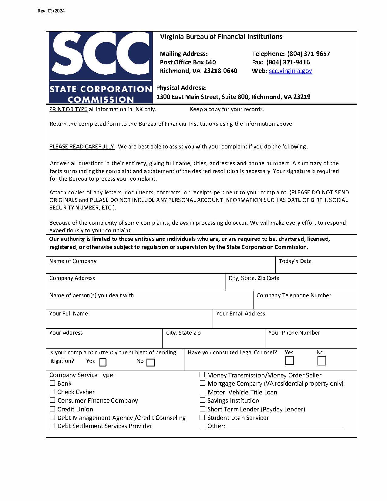 Financial Institutions Complaint | Pdf Fpdf Docx | Virginia