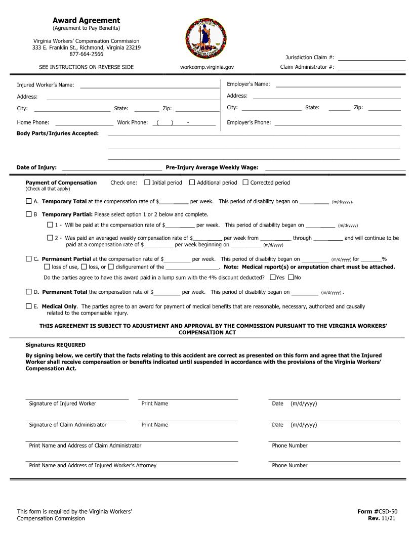 Award Agreement {50} | Pdf Fpdf Docx | Virginia