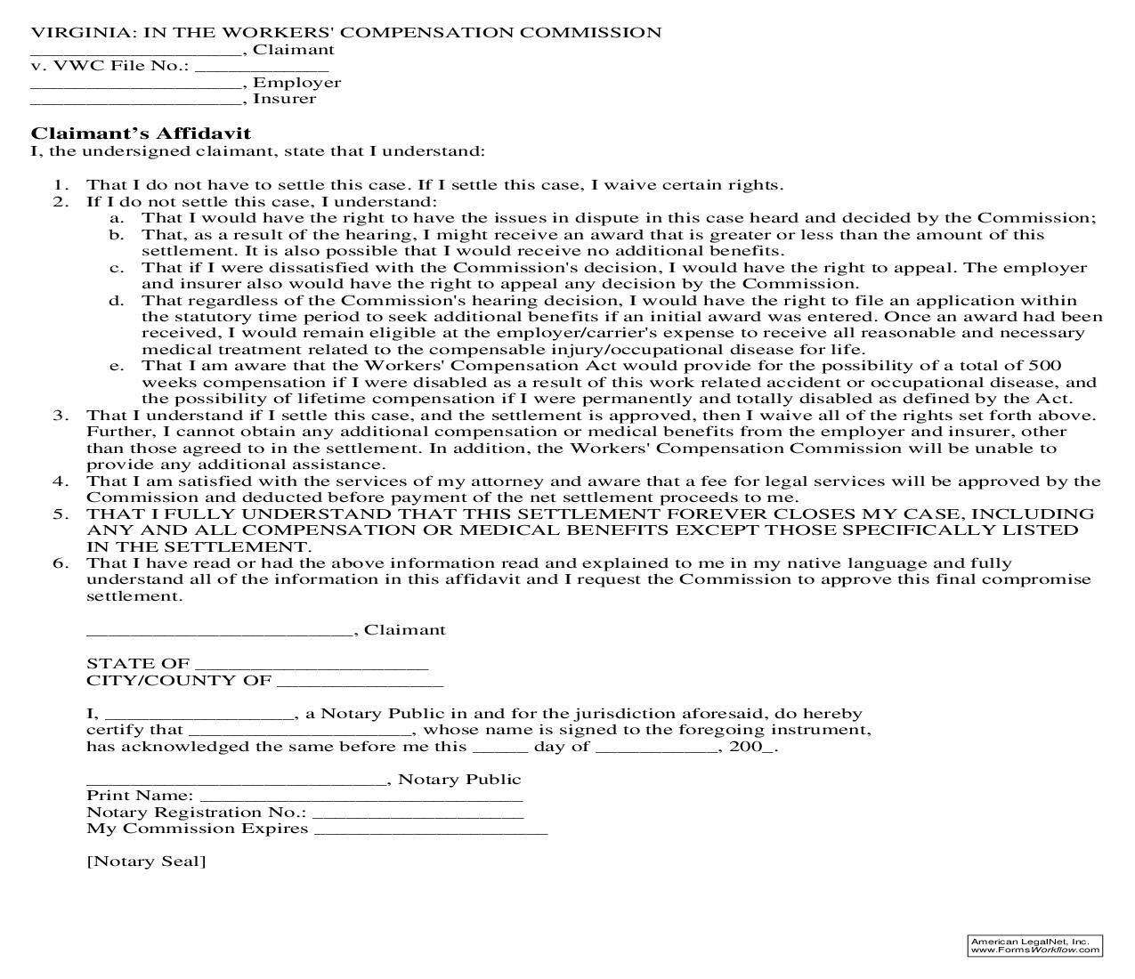 Claimants Affidavit | Pdf Fpdf Doc Docx | Virginia