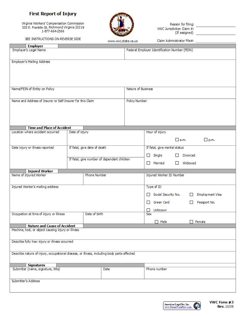 First Report Of Injury {3} | Pdf Fpdf Docx | Virginia