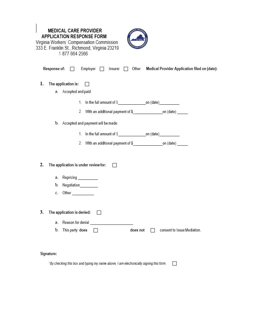 Medical Care Provider Appication Response | Pdf Fpdf Docx | Virginia