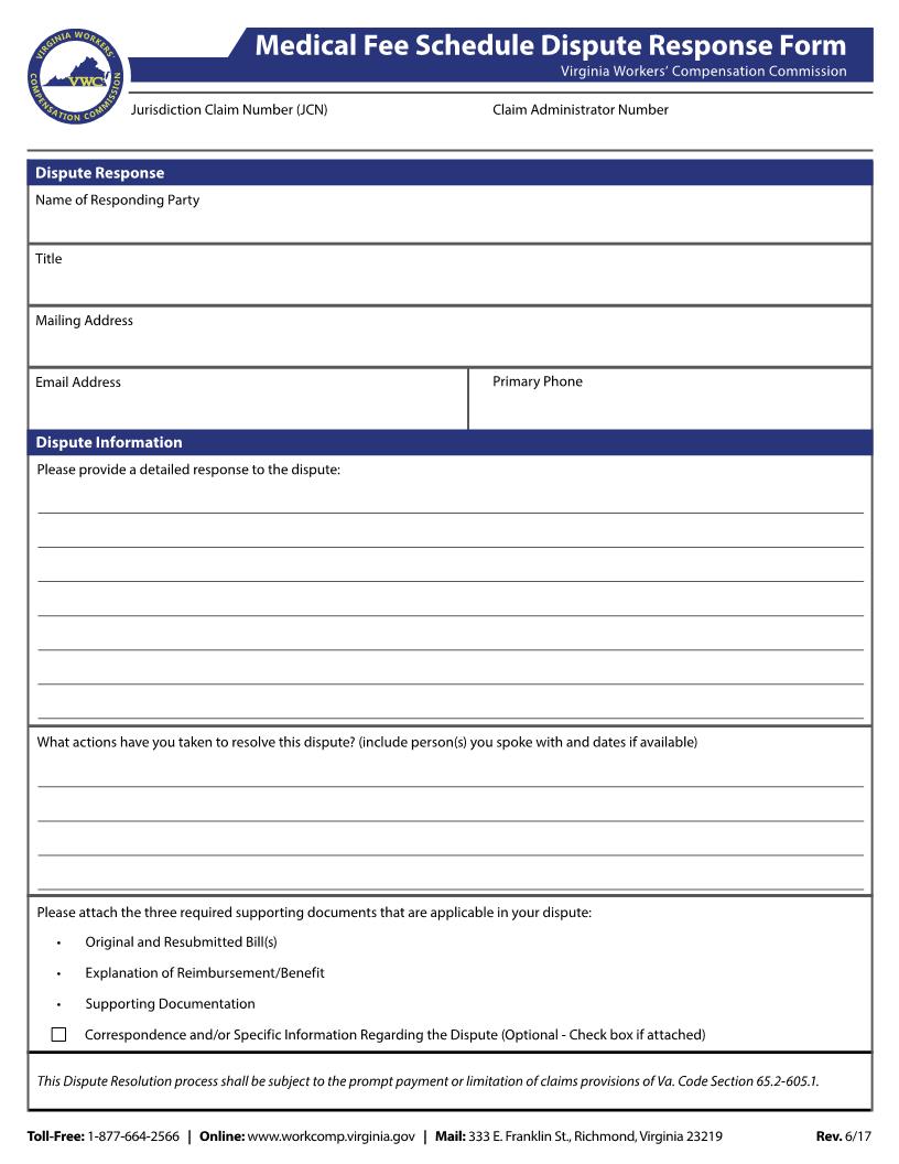 Medical Fee Schedule Dispute Response | Pdf Fpdf Docx | Virginia
