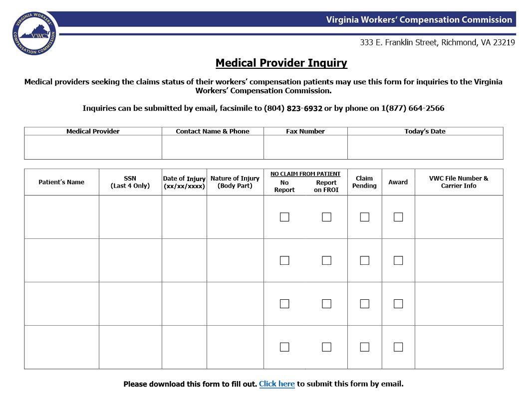 Medical Provider Inquiry | Pdf Fpdf Docx | Virginia