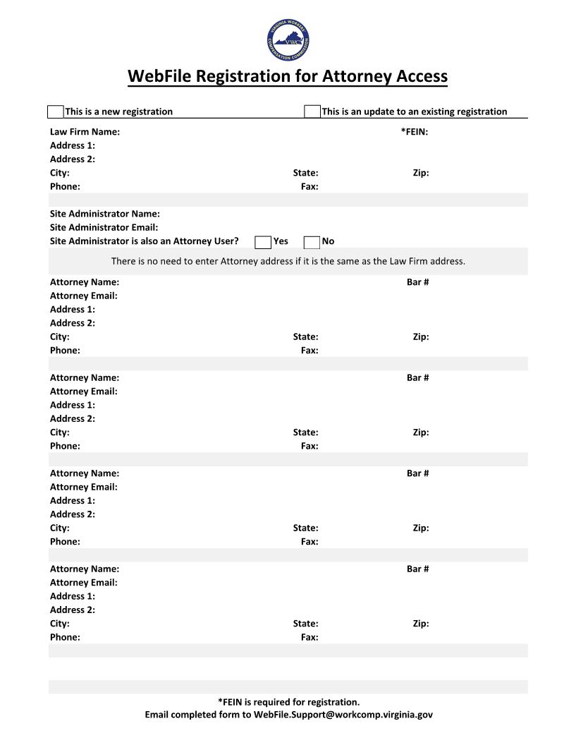 Webfile Registration For Attorney Access | Pdf Fpdf Docx | Virginia