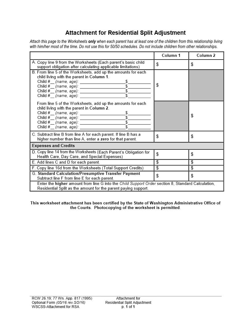 Attachment For Residential Split Adjustment | Pdf Fpdf Docx | Washington