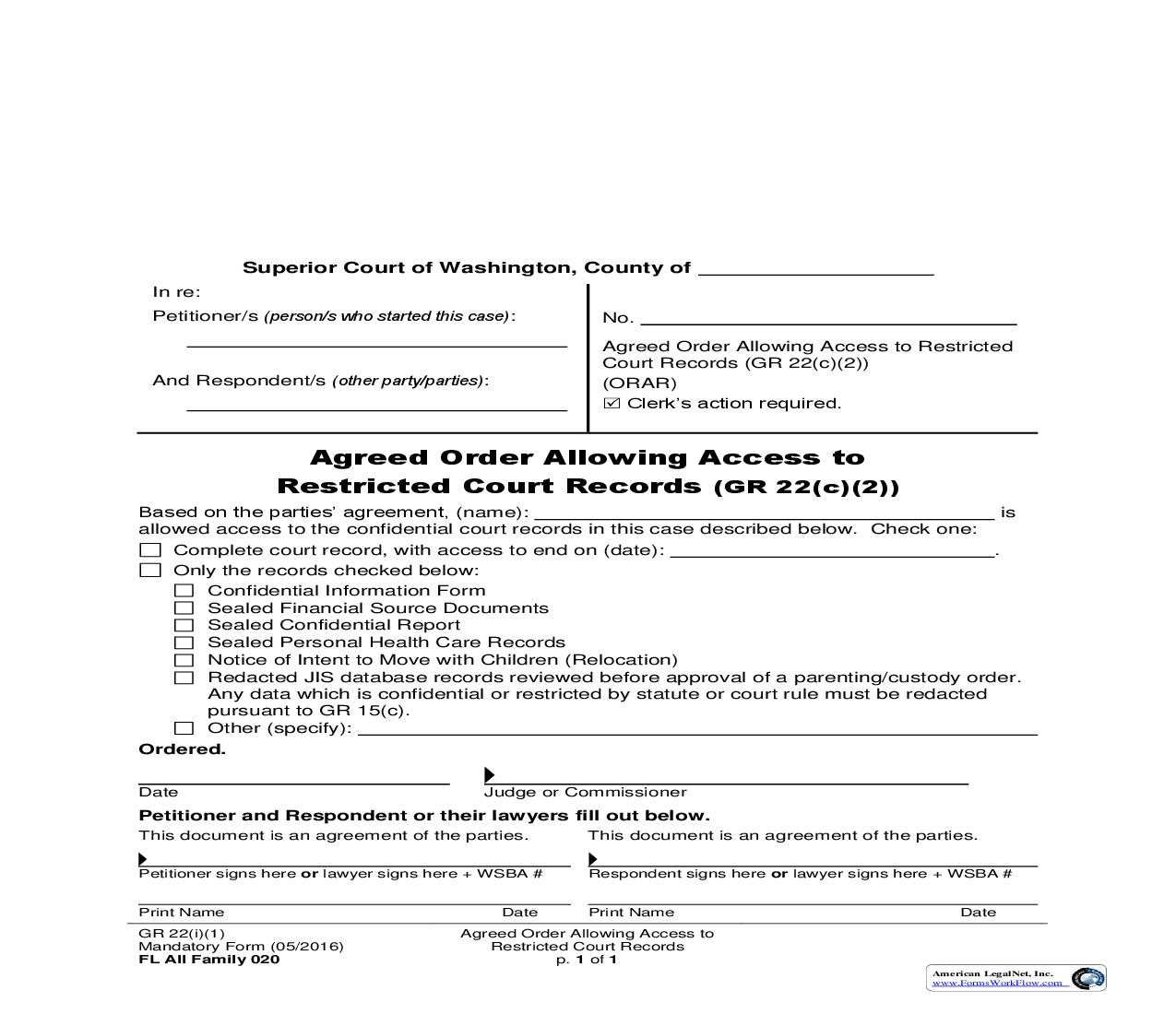 Agreed Order Allowing Access To Restricted Court Records {020} | Pdf Fpdf Doc Docx | Washington