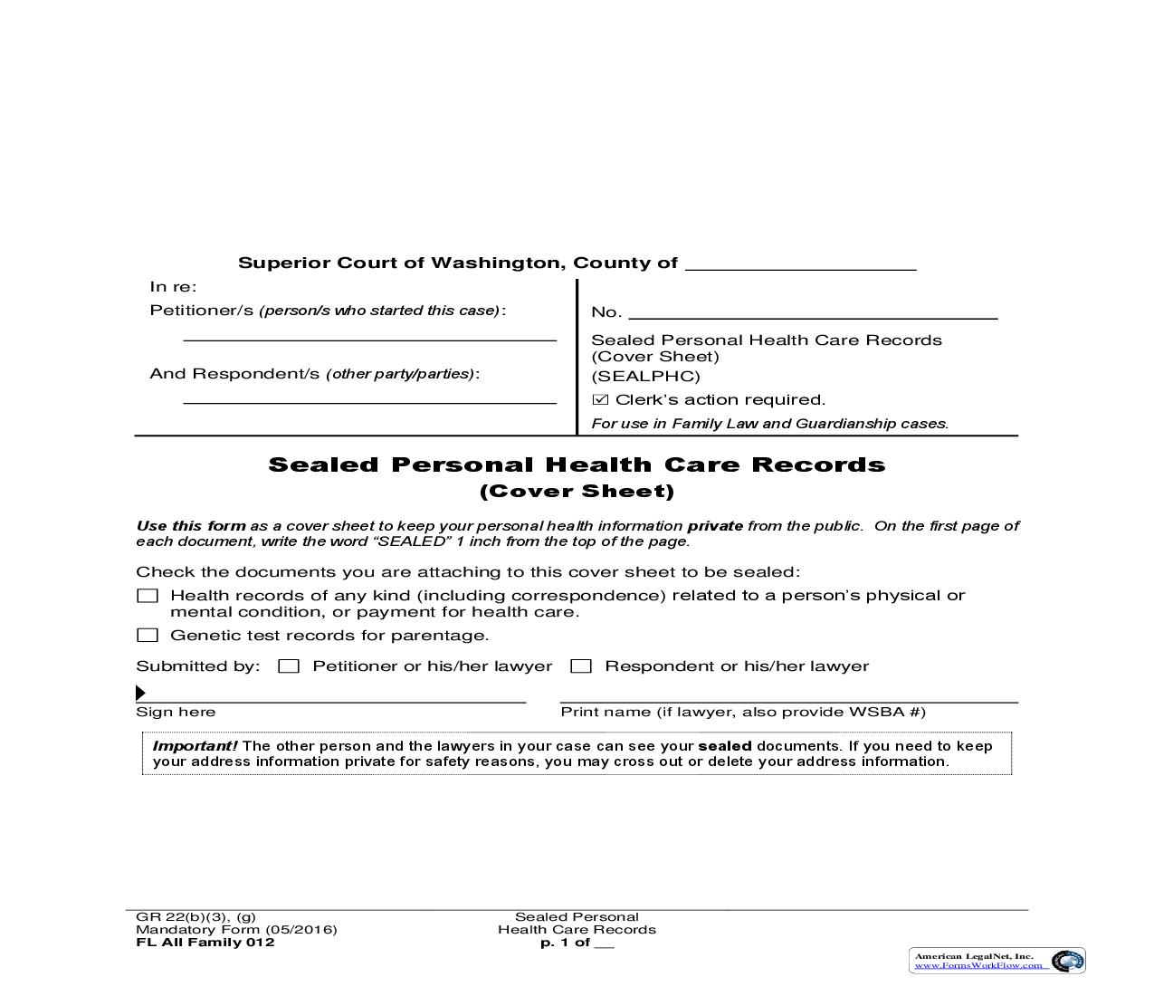Sealed Personal Health Care Records {012} | Pdf Fpdf Doc Docx | Washington