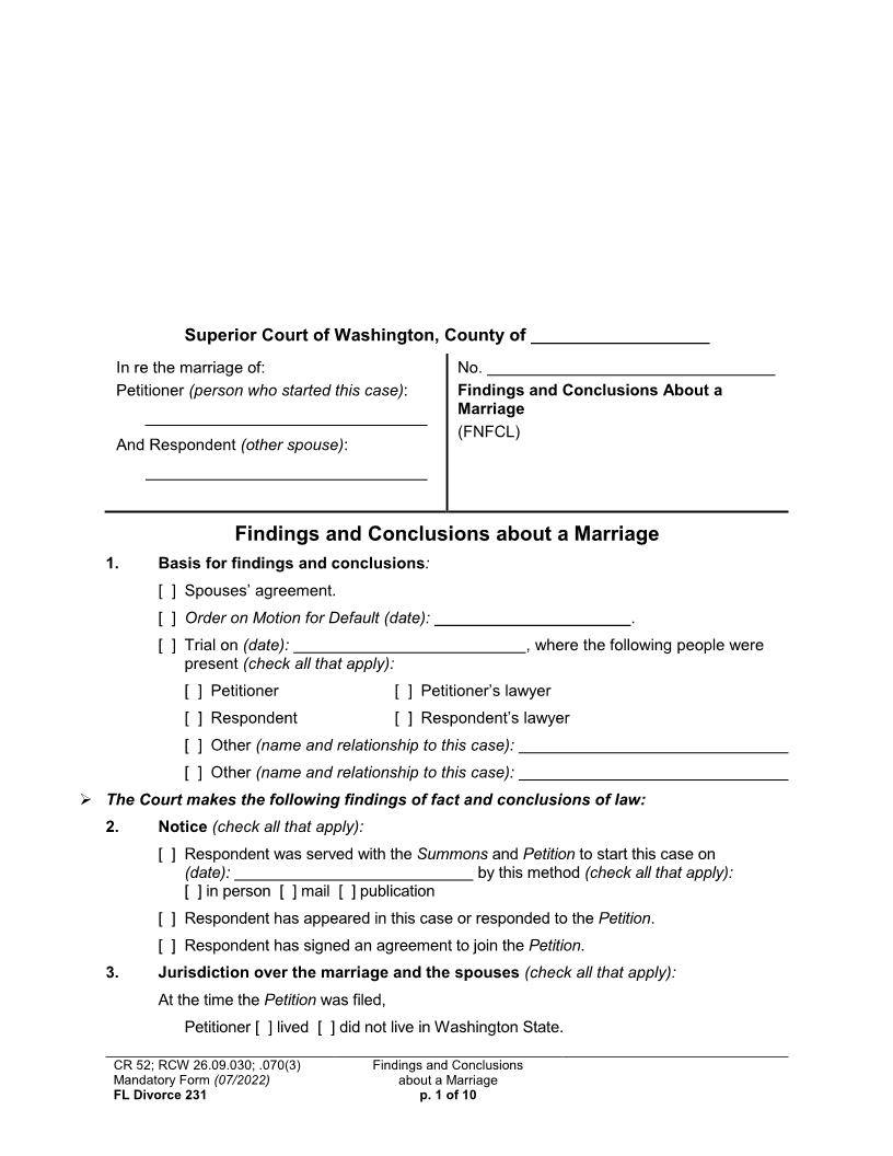 Findings And Conclusions About A Marriage {231} | Pdf Fpdf Doc Docx | Washington
