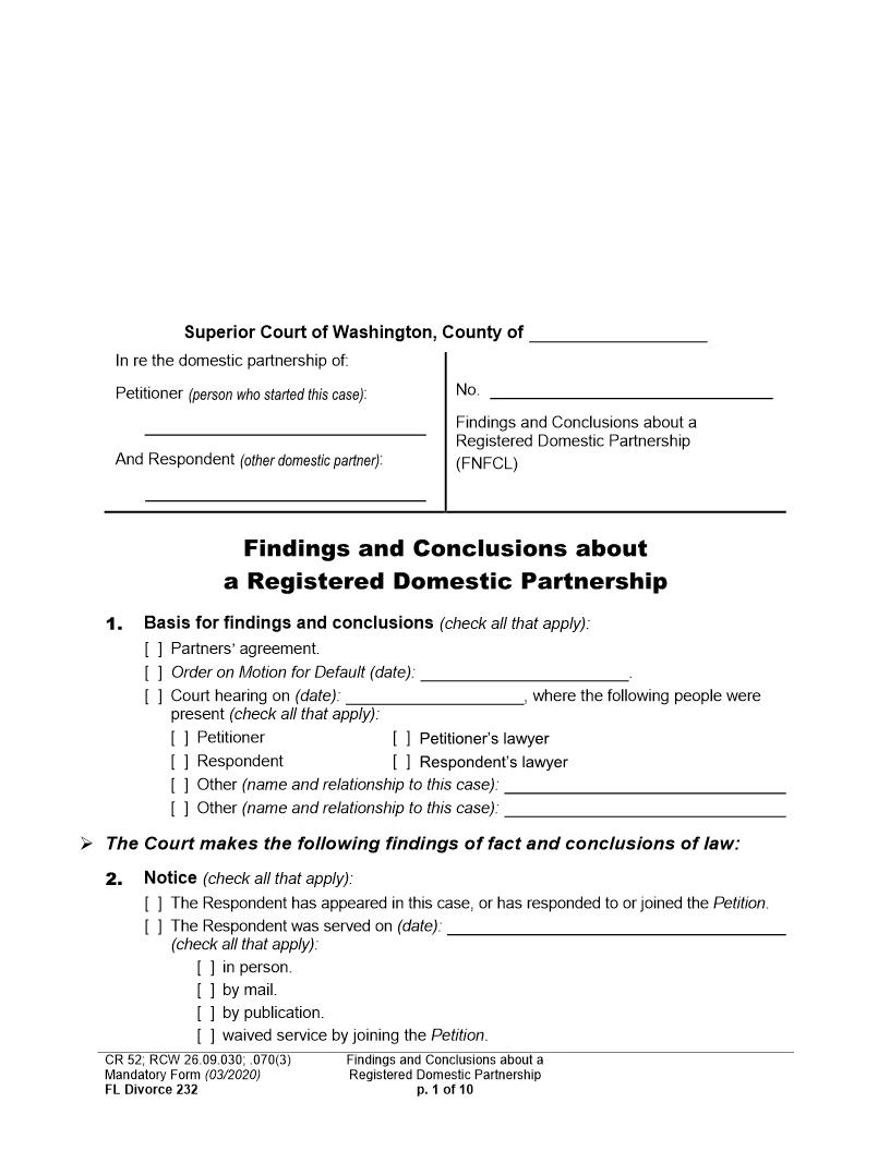 Findings And Conclusions About A Registered Partnership {232} | Pdf Fpdf Doc Docx | Washington
