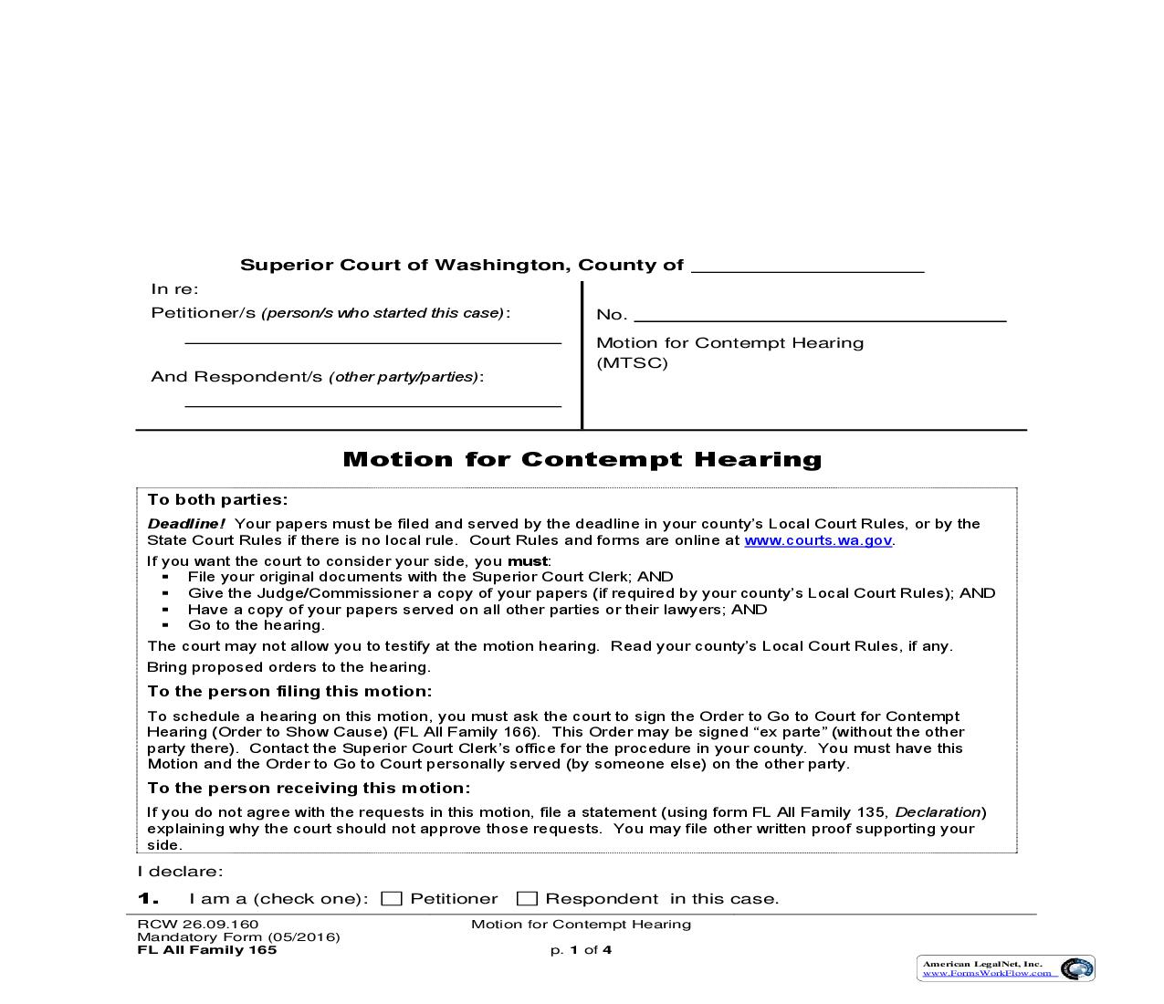 Motion For Contempt Hearing {165} | Pdf Fpdf Doc Docx | Washington