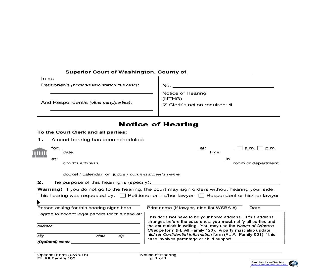 Notice Of Hearing {185} | Pdf Fpdf Doc Docx | Washington