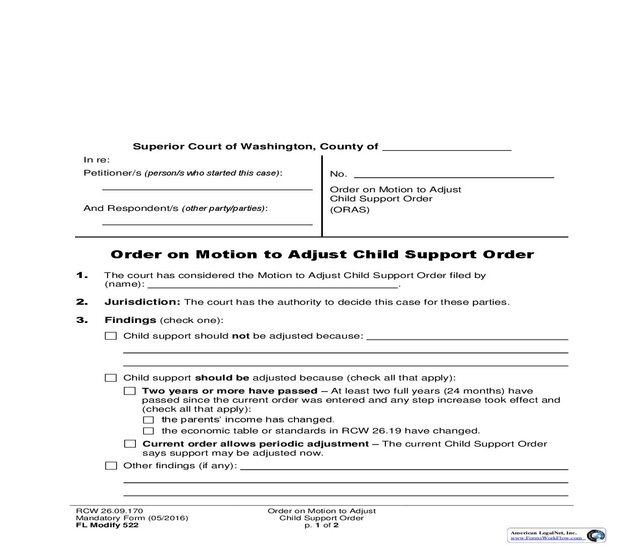 Order On Motion To Adjust Child Support Order {522} | Pdf Fpdf Doc Docx | Washington