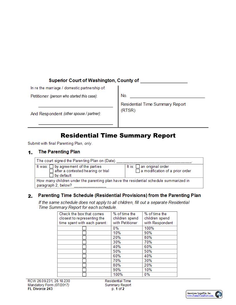 Residential Time Summary Report {243} | Pdf Fpdf Docx | Washington
