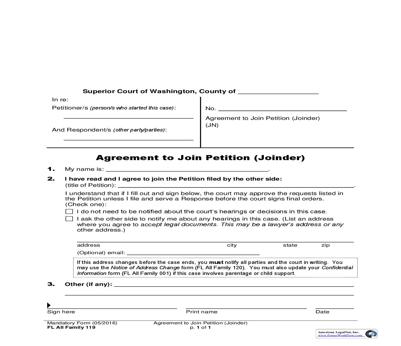 Agreement To Join Petition (Joinder) {119} | Pdf Fpdf Doc Docx | Washington
