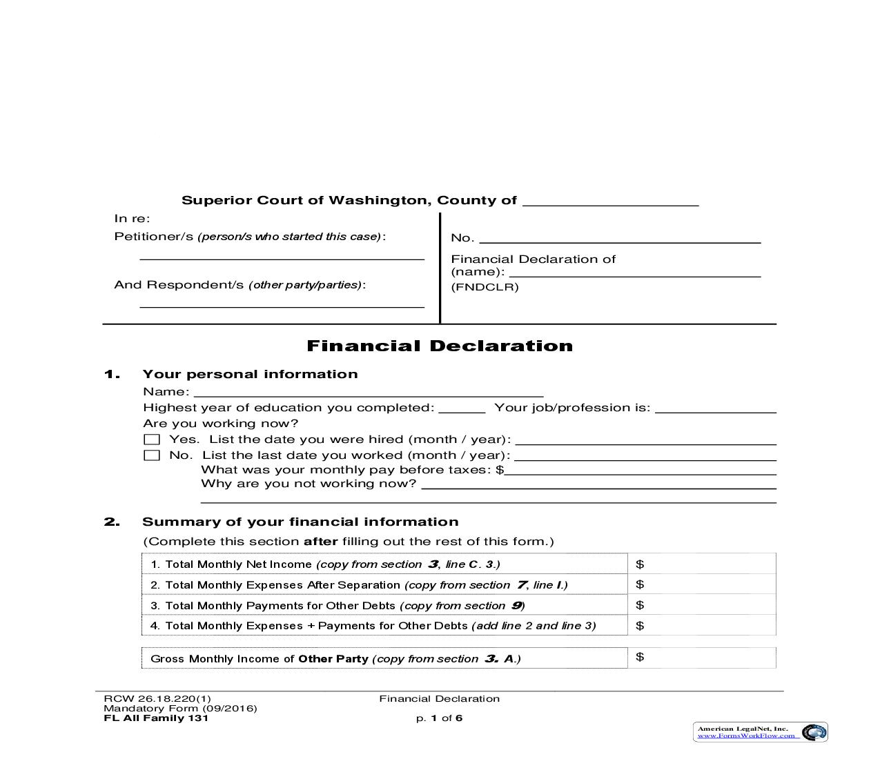 Financial Declaration {131} | Pdf Fpdf Doc Docx | Washington