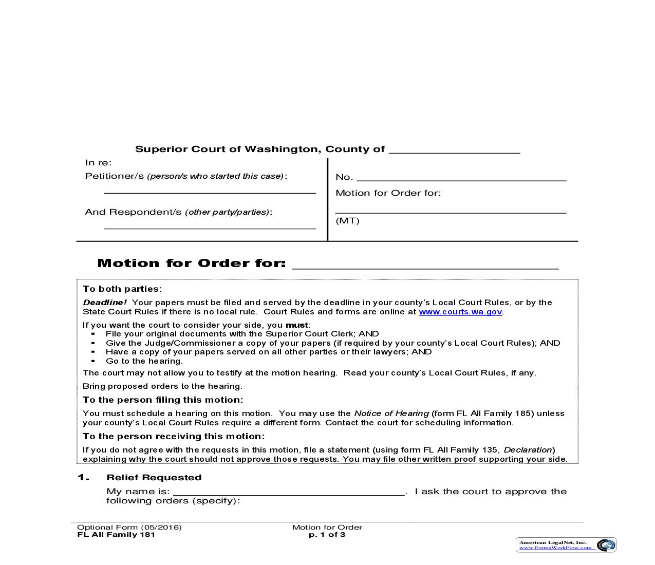Motion For Order {181} | Pdf Fpdf Doc Docx | Washington