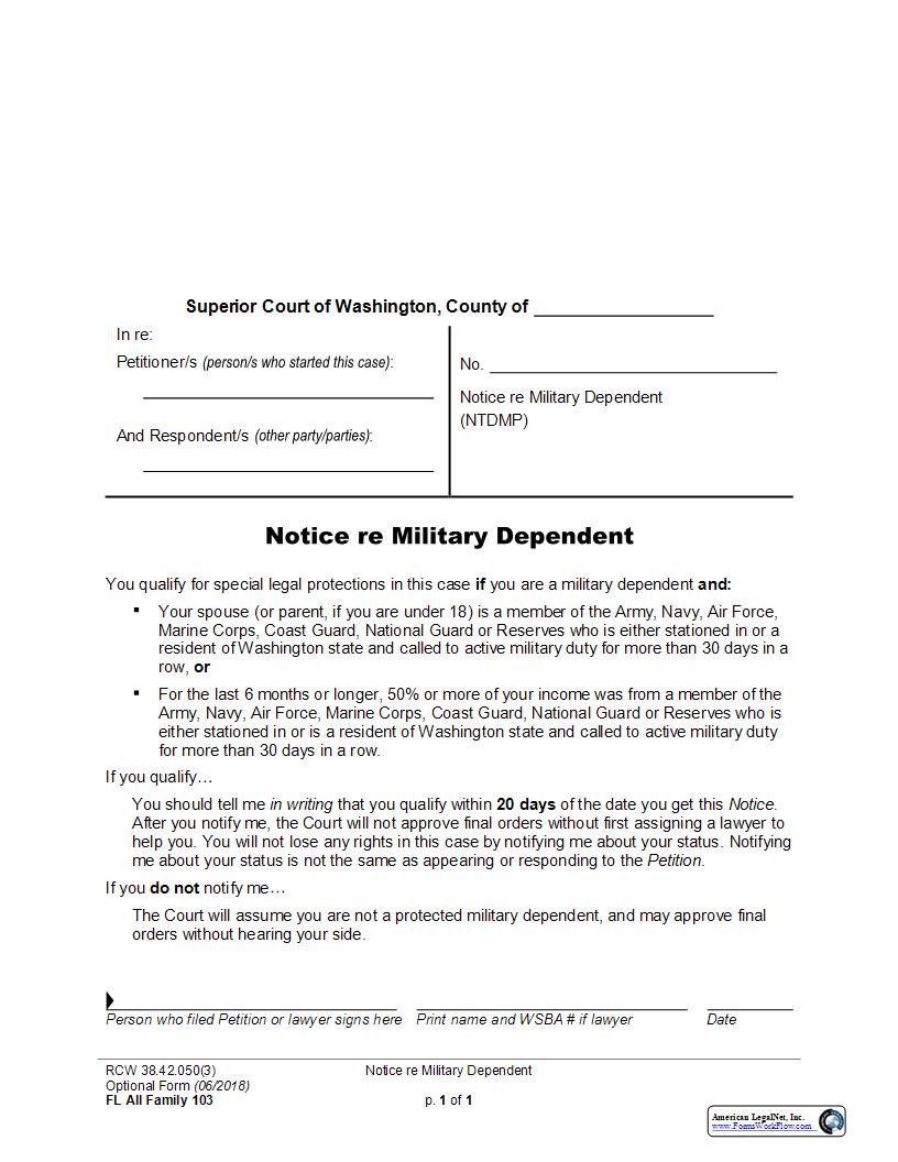 Notice Re Military Dependent {103} | Pdf Fpdf Docx | Washington