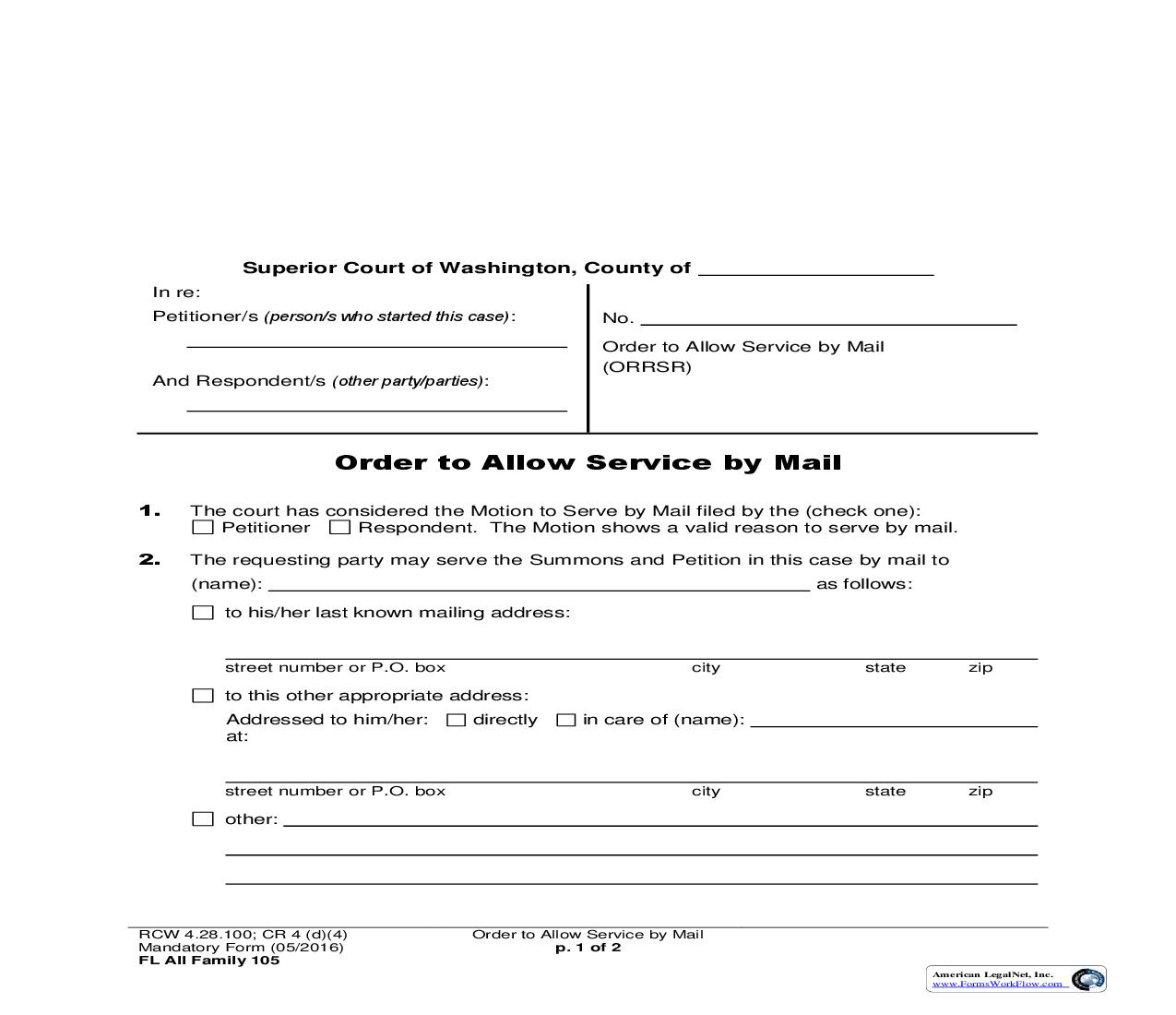Order To Allow Service By Mail {105} | Pdf Fpdf Doc Docx | Washington