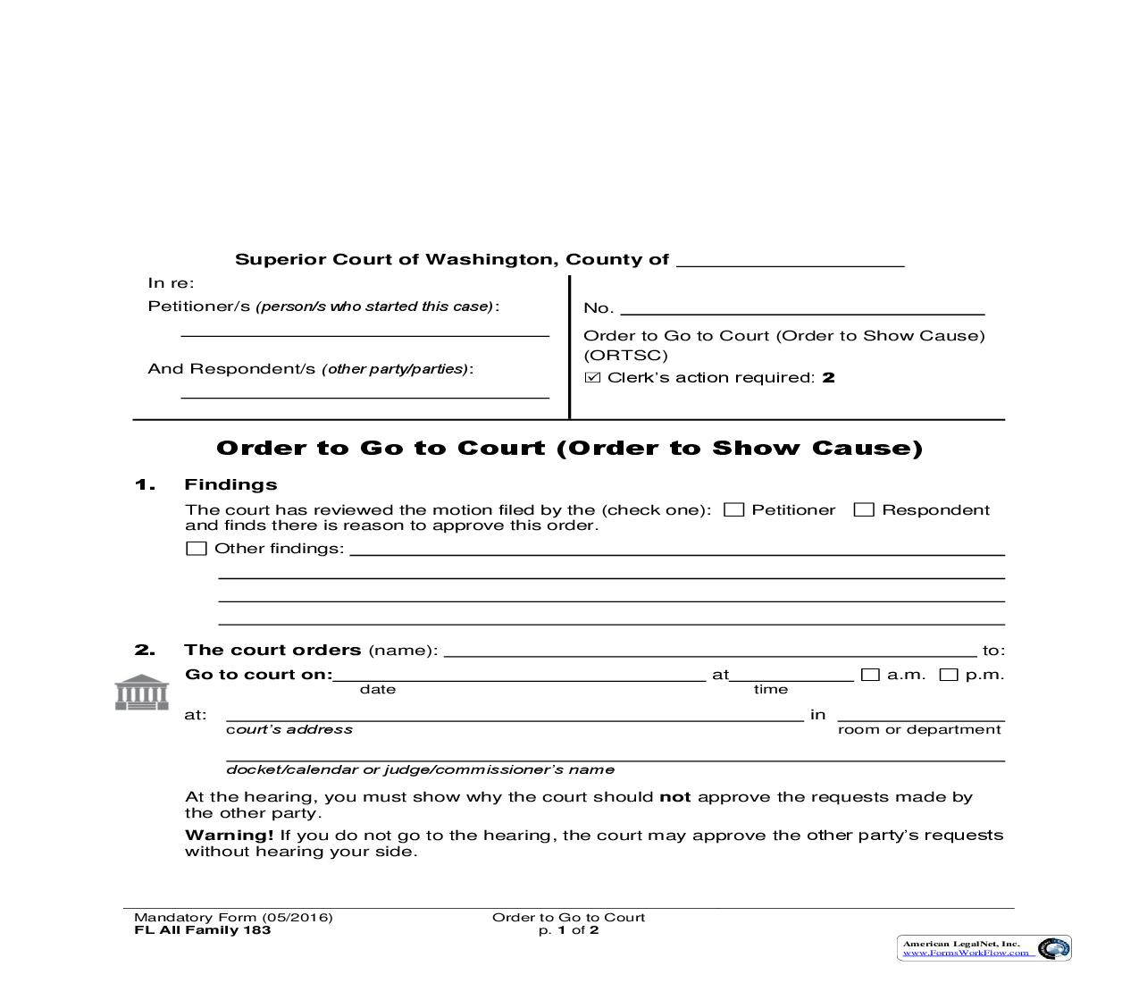 Order To Go To Court (Order To Show Cause) {183} | Pdf Fpdf Doc Docx | Washington