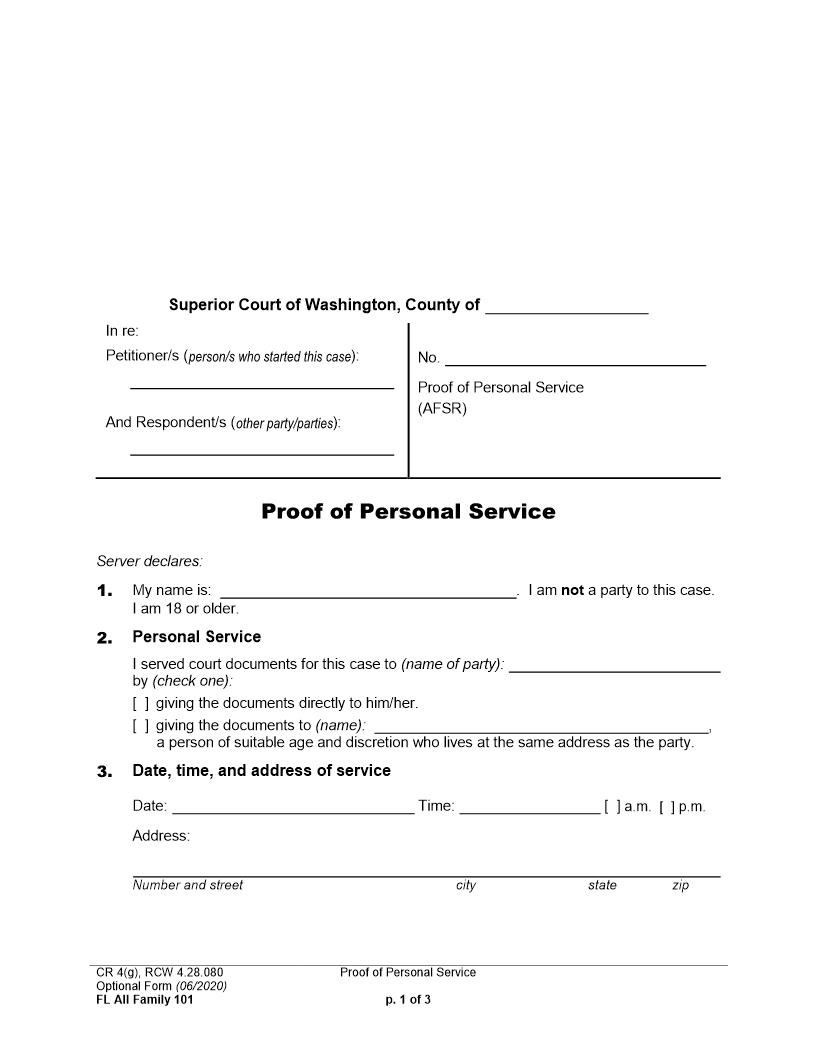 Proof Of Personal Service {101} | Pdf Fpdf Doc Docx | Washington