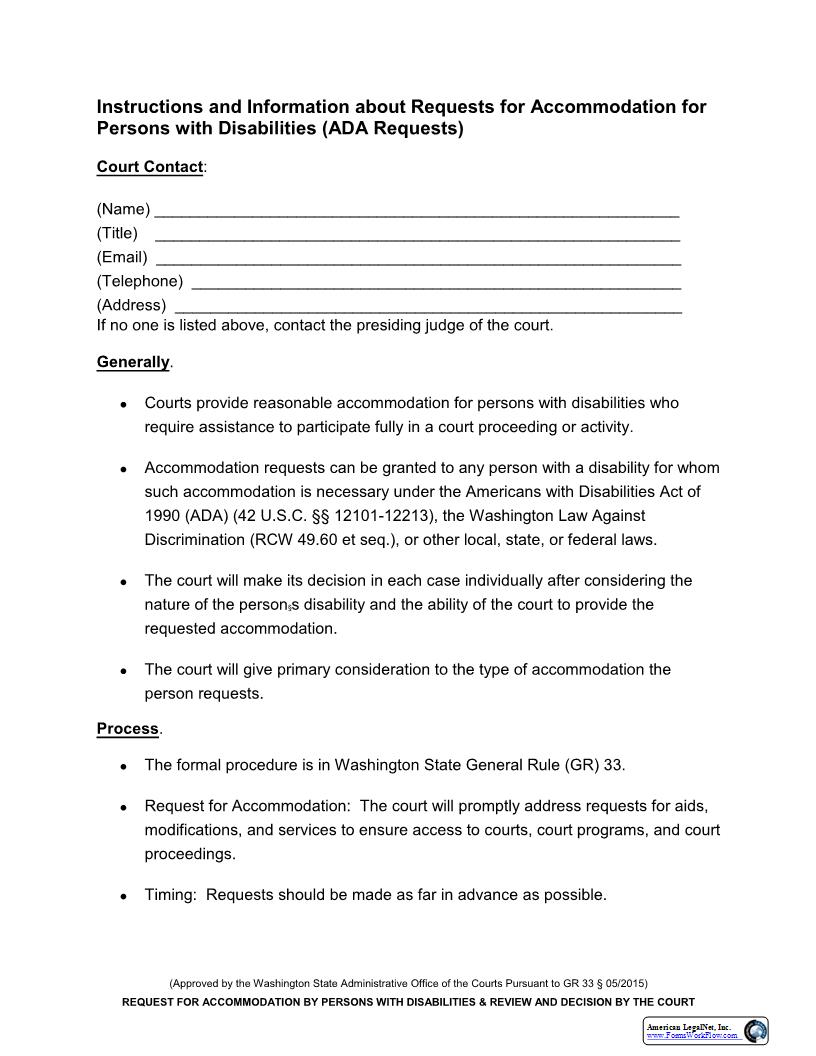 Request For Accommodation (Pursuant To GR 33) | Pdf Fpdf Docx | Washington