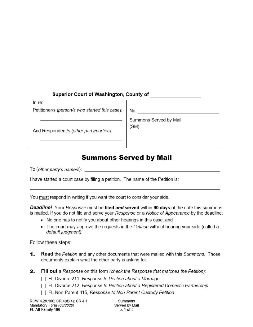 Summons Served By Mail {106} | Pdf Fpdf Docx | Washington