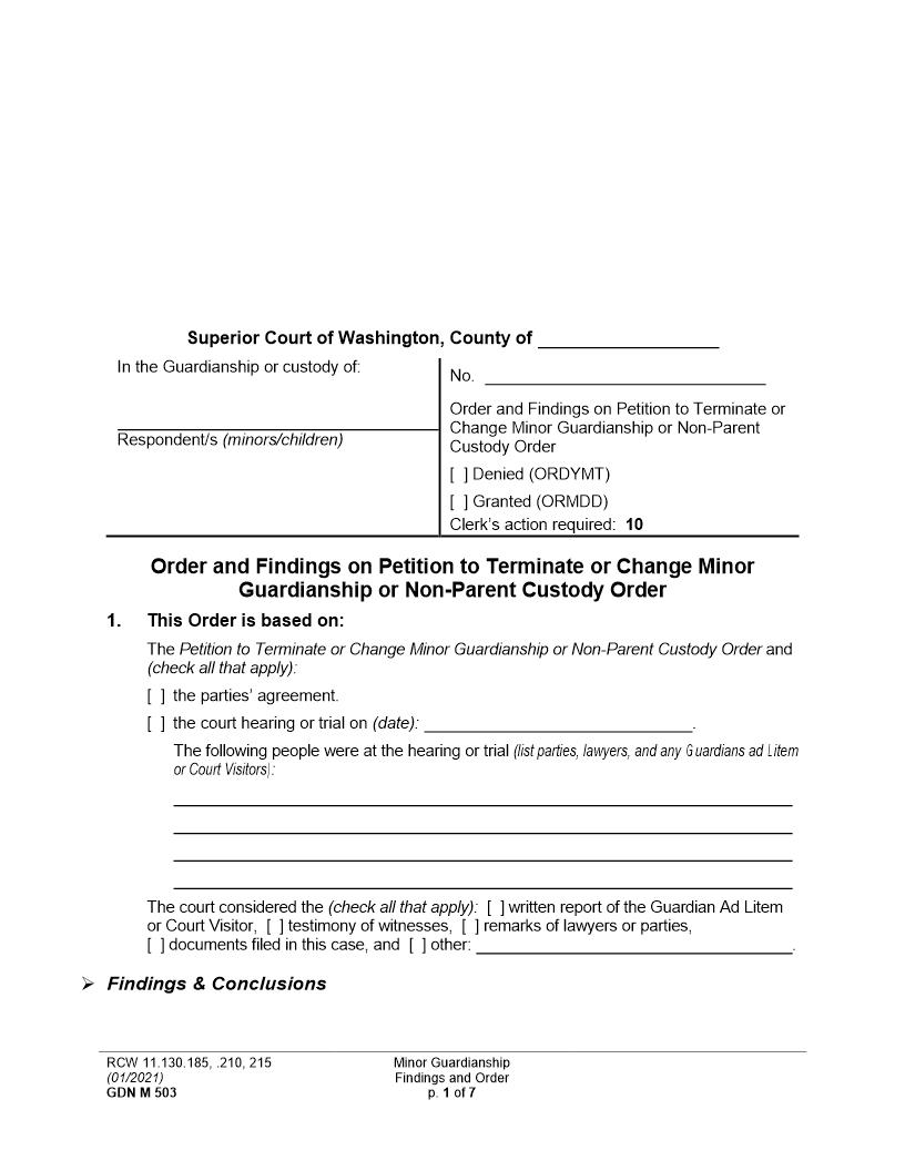 Order And Findings On Petition To Terminate {GDN M 503} | Pdf Fpdf Docx | Washington
