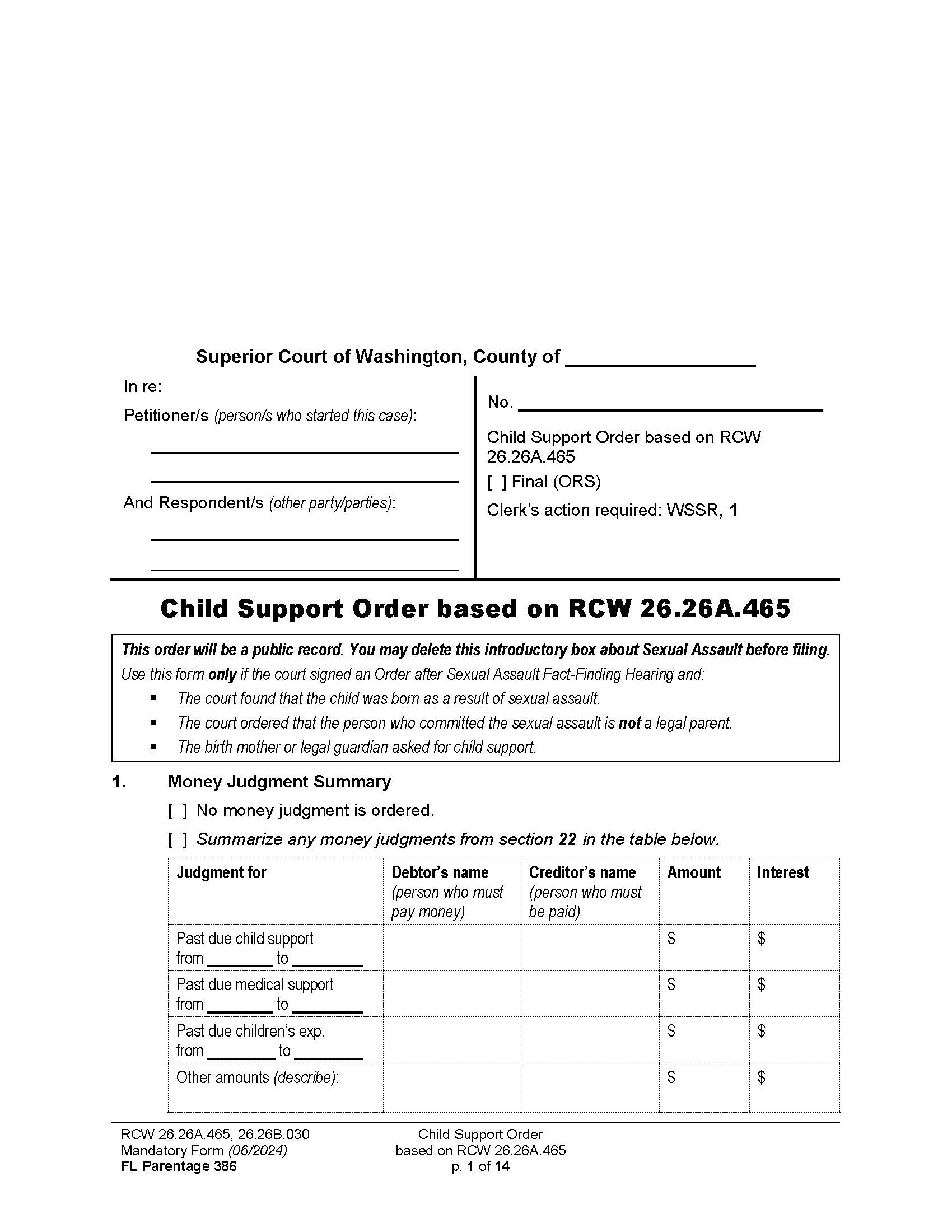 Child Support Order {386} | Pdf Fpdf Docx | Washington