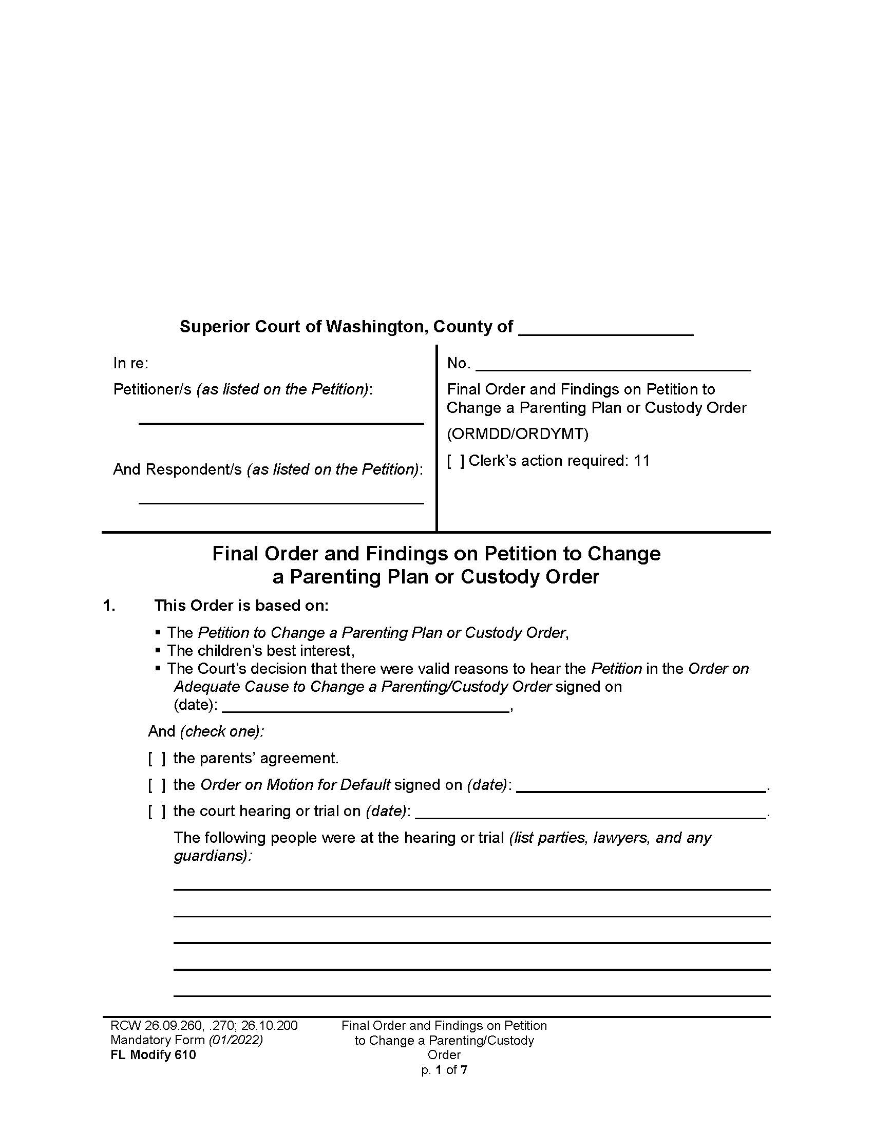 Final Order And Findings On Petititon To Change {610} | Pdf Fpdf Docx | Washington