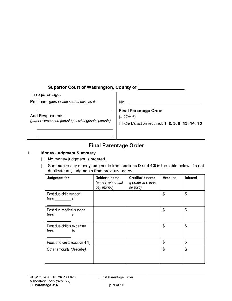 Final Parentage Order {Parentage 316} | Pdf Fpdf Docx | Washington