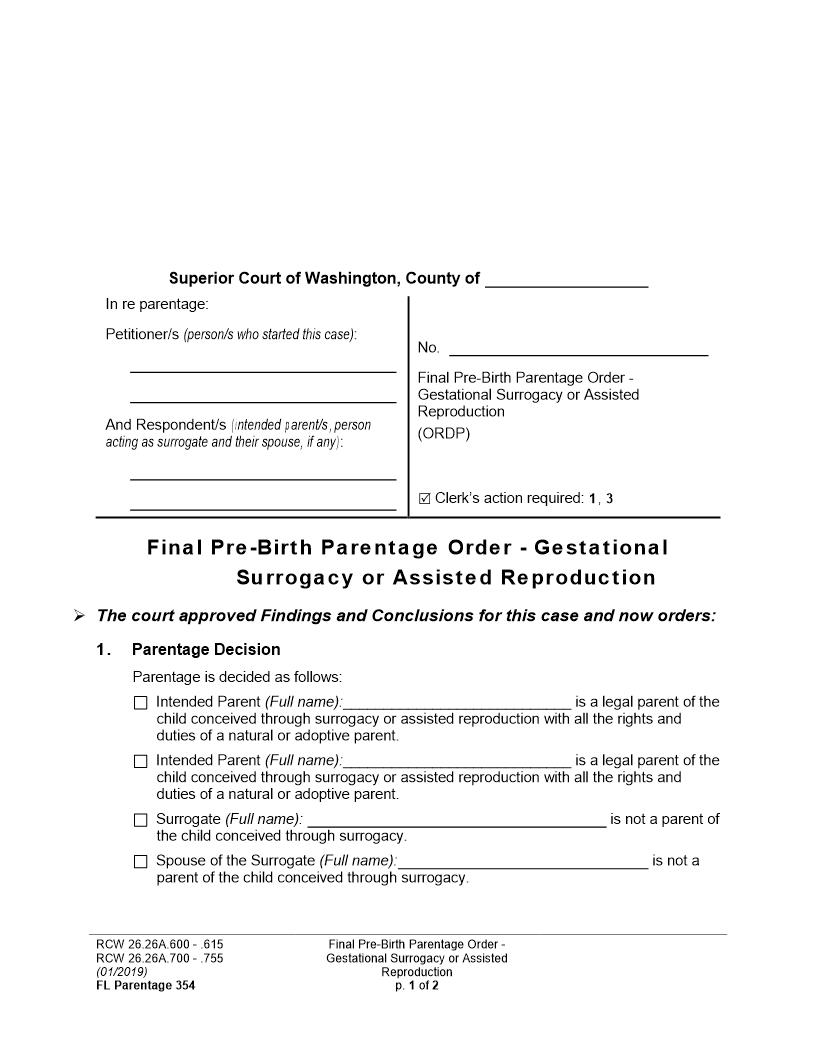 Final Parentage Order {Parentage 354} | Pdf Fpdf Doc Docx | Washington